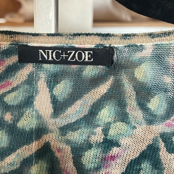 NIC+ZOE Art Scene 4 Way Cardigan Linen Abstract Colorful Print 3/4 Sleeve - Picture 2 of 2